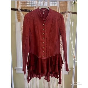 Free People Military Ruffles Blazer Brocade Jacket 10 RARE